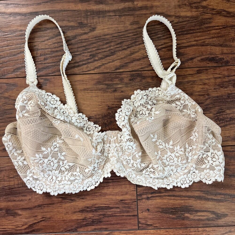 Wacoal Retro Chic Full Figure Underwire Lace Bra Cream Tan 38C 65191 Feminine